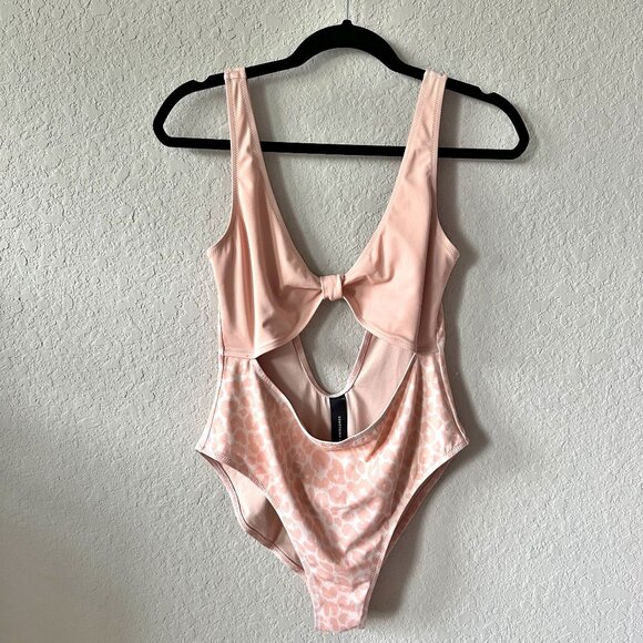 Something Navy One Piece Cutout Swimsuit Pink Cheetah - Picture 10 of 11